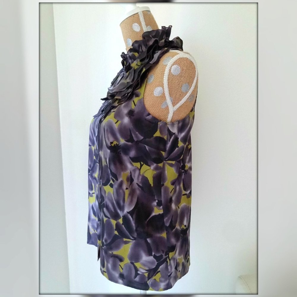 J Crew  Ruffled Floral Button Down Silk Size 4 - Picture 6 of 7